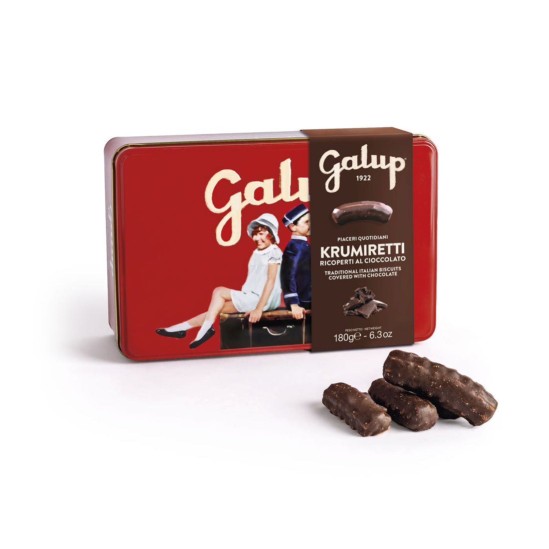 Krumiretti enrobés de chocolat en boîte de 180g